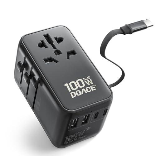 DOACE Universal Travel Adapter, 100W GaN 3.0 European Travel Plug...
