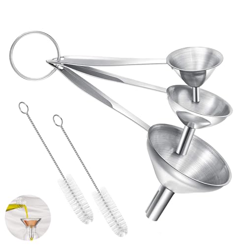 Aowin 3 Pcs Kitchen Funnel Set Large Medium Small Stainless Steel Funnels Set Food Grade Metal Funnels Spice Dry Ingredients Powder Essential Oils Liquid Fluid Small Funnels for Filling Bottles