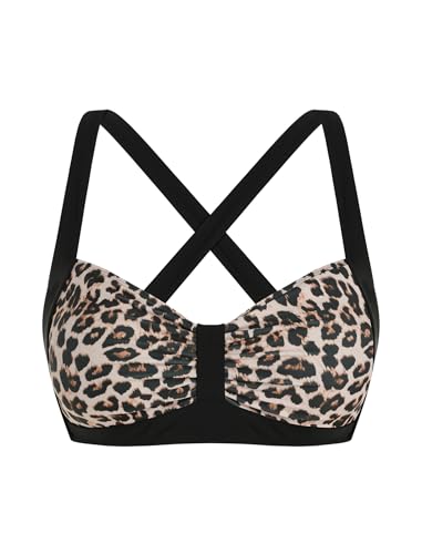 ZAFUL Women Bikini Top Supportive Ruched Swimsuit Tops Black&Leopard XL