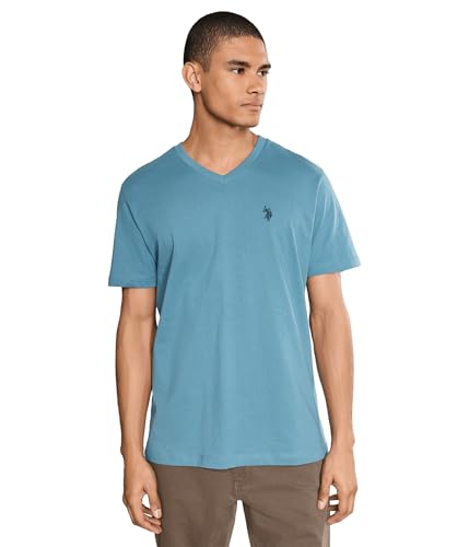 Image of U.S. Polo ASSN. Men's Solid V‑Neck T-Shirt, Sedona Blue, Large