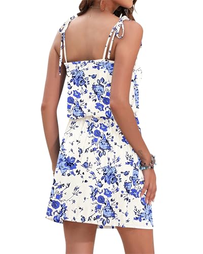 Image of AUSELILY Womens Summer Dresses Sleeveless Spaghetti Strap Beach Cover up Drawstring Waist Mini Short Dress with Pockets
