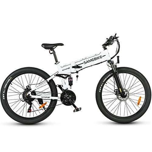 SAMEBIKE LO26-II La Nouvelle Version 26 * 2.35 Pouces Vélos électriques Velo Electrique Pliable 48V 12.5Ah VTT Shimano 21 Vitesse Couleur TFT Affichage Vélo De Ville Hommes Femmes（Blanc