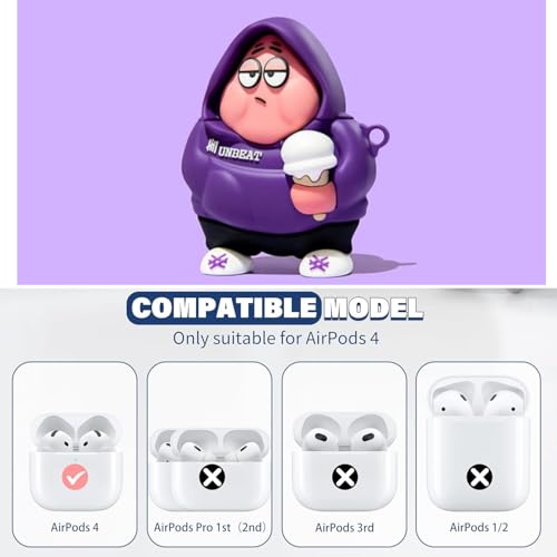 Image of Emoh Roced Case for AirPodS 4 (2024) with Keychain (ANC), Cute Cartoon Shockproof Protective Cover Compatible with Apple AirPods 4th Generation 2024 for Women and Boys (Unbeat)