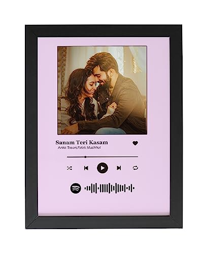 Image of Personalized Rectangular Wall Wood Photo Frame With Customizable Spotify Music Custom Image Plaque For Your Family - Light Pink (6X8) Inch - Pack Of 1