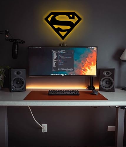 Image of AD INFINITUM Batman LED Wall Lamp, Comic Lover, Bat Cave, Night Lamp, for Gift, Kids Room, Gaming Setup, Gaming Room, Man Cave (Superman)