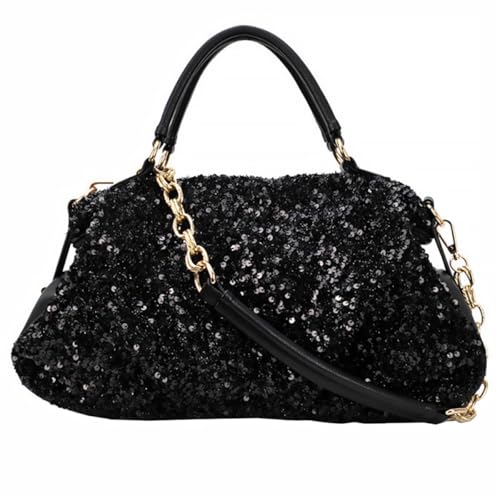Alipis Bolso de Mano para Mujer Elegante Negro Brillo, Material Pu, Diseño Creativo y Espacioso, Adecuado para Boda y Trabajo