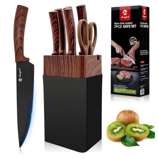 Set Cuchillos Cocina Profesional Juego de 7 Piezas con Soporte de Madera - Acero Inoxidable Alemán 58HRC | Mangos Ergonómicos Antideslizantes | Para Chef y Uso Doméstico