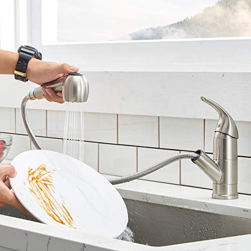Comllen Commercial Brushed Nickel Stainless Steel Small Single Handle Rv Pull Out Kitchen Sink Faucet, Single Lever Pull Down Prep Kitchen Faucets With Sprayer Bar Facuet #TOP4