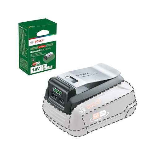 Bosch adaptador USB UniversalUSB 18V 45 (carga distintos dispositivos; adaptador USB C/USB A/batería ext.; sistema de 18 V)