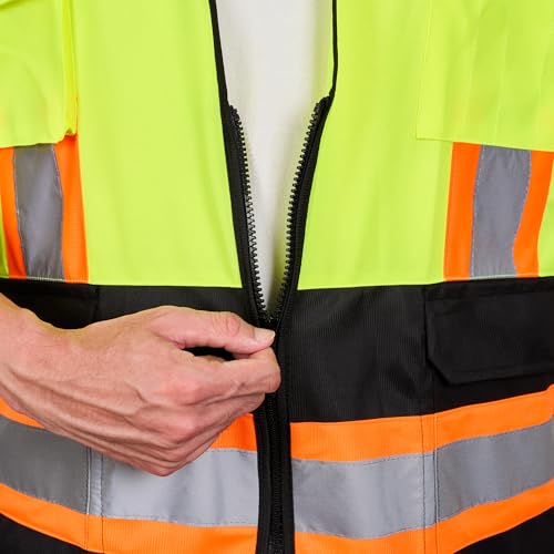 Image of Restaurantware Reflective Safety Vest 20 Count 29.213 x 30.315 Inches High Visibility Multi-Pocket Zipper Front Safety Vest