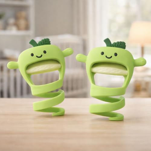Image of Lefan Silicone Baby Teether with Wrist Strap, Soft Chew Teething Toy for Infants, BPA Free Food Grade Silicone, Easy Grip Anti-Drop Teether for Newborns & Toddlers Infant Gum Massager Toy- Green