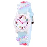 Venhoo Orologio da polso per bambini in silicone impermeabile 3D con cartoni animati, regalo di compleanno per bambine dai 3 ai 10 anni, Unicorno blu, Cinturino