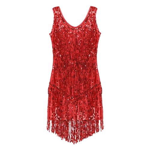 Robe latine salsa tango samba rumba cha cha rouge avec franges - 5