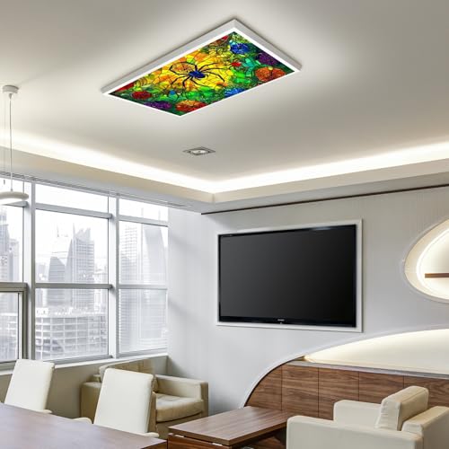 Image of 2ft x 4ft Fluorescent Light Cover Decorative Spider Yellow Green Ceiling Light Filters - Easy Setup for Classroom Office Hospitals Home Ceiling, Reduce Glare & Flicker