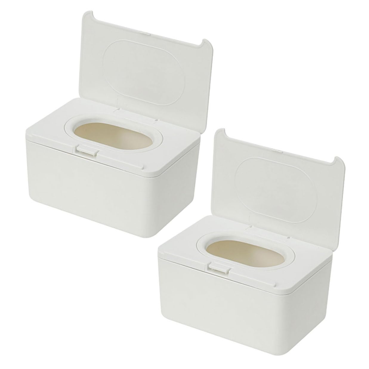 ibasenice 2 Stück Feuchttücher Box Weiß Langlebiger Wipe Spender mit Schützendem Deckel Kompakter Wipes Halter für Trockene und Nasse Tücher Praktisch für Zuhause und Unterwegs