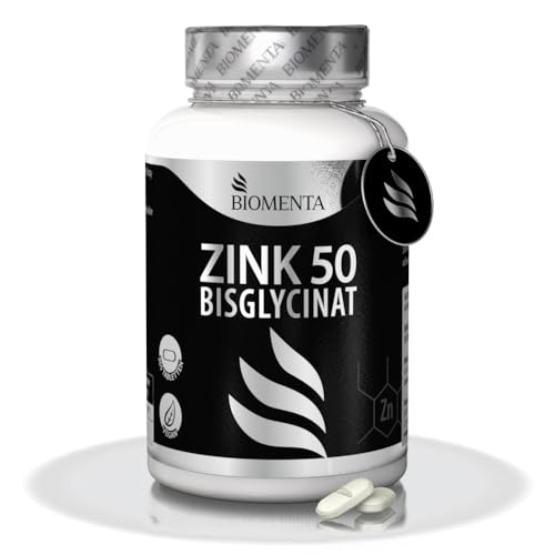 BIOMENTA Zink 50 – 365 Tabletten hochdosiert mit 50 mg reinem Wirkstoff/Tablette aus Zinkbisglycinat – vegan & teilbar - Premiumqualität