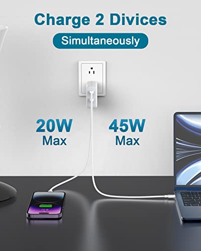 Image of Charger for MacBook Air MacBook Pro 13 14 15 16 inch 2024 2023 2022 2021 2020 2019, M1 M2 M3, iPad Pro Air Mini, iPhone 15 Pro Max Plus, 67W Dual Port USB C Power Adapter, 6.6FT USB-C Charging Cable