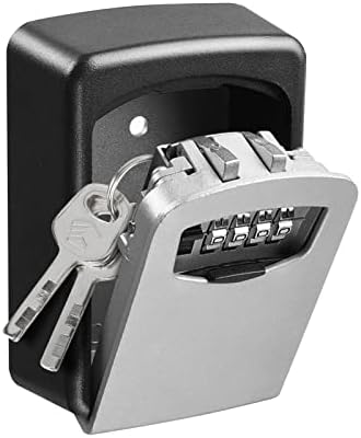 Supernic Key Lock Box Wall Mounted Key Safe Box with 4-Digit Combination Lock Box Outdoor Secure Key Box Waterproof Resettable Code for House Spare Keys Business Garage Lock Box with Code (Grey)