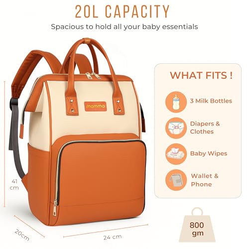 Image of MAMMA Vegan Leather Diaper Bag for Mothers for Travel, Baby Bag for Mother Travel, Diaper Bag for Baby, 12 Pockets Waterproof Diaper Bags for Mom, Hospital Bag for Delivery Women | 9 Months Warranty