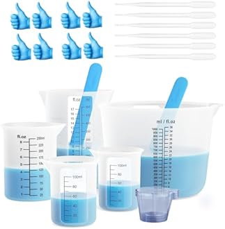Silicone Measuring Cups for Resin,Clearly 2 Scales 1000ml,250ml,500ml,100ml Resin Measuring Cups, Silicone Stir Sticks, Reusable & Easy Clean Resin Supplies for Resin Mixing,Molds