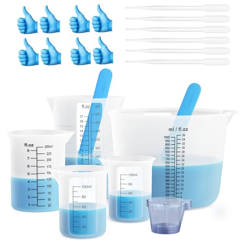 Silikon Messbecher set für Harz, klare 2 Skalen 1000&500&250&100ml...