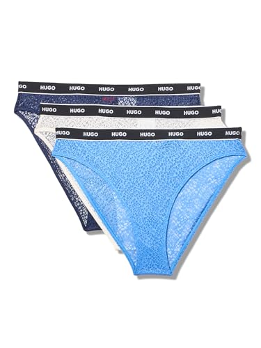 HUGO Slips Femme Lot de 3 avec Logo Répété en Dentelle Élastique