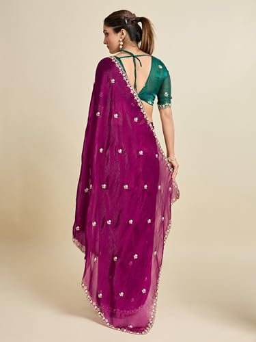 Image of Women's Chiffon Saree with Unstitched Blouse Piece