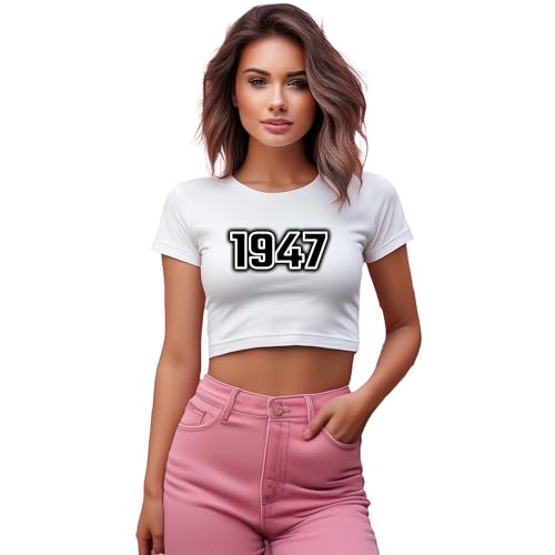 Crop top 1947 blanc pour femme - T-shirt court vintage en coton tressé