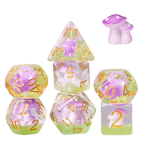 UDIXI Mushroom DND Dice Set, 7 Piece D&D Polyhedral RPG Dice for Dungeons and Dragons Role Playing Game and Other Tabletop Games (Purple)