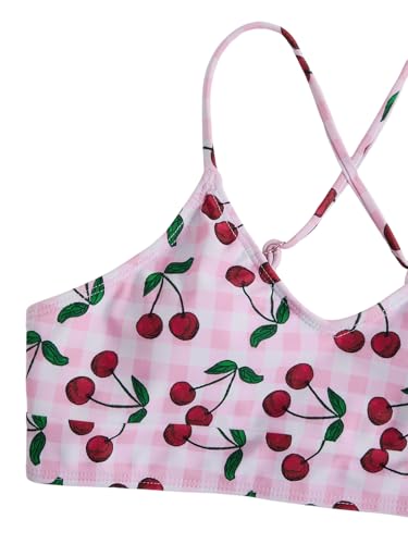 Image of Floerns Girl's 3 Piece Swimsuit Cherry Print Cute Bikini Set with Cover Up Skirt