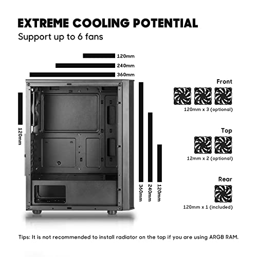 Gabinete ARESGAME AT-M1 Mid Tower para PC, panel lateral transparente, soporte para placas base ATX/Micro-ATX/Mini-ITX y refrigeración líquida hasta radiador de 240 mm, color negro miniatura 4