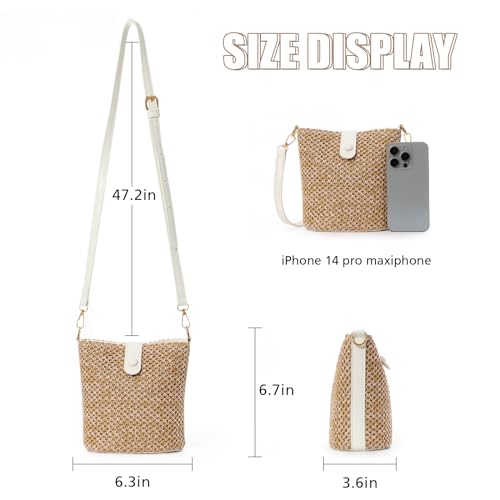 Fecialy Straw Crossbody Bag for Women Handmade Rattan Shoulder Bags Beach Summer Handwoven Straw Clutch Purse3