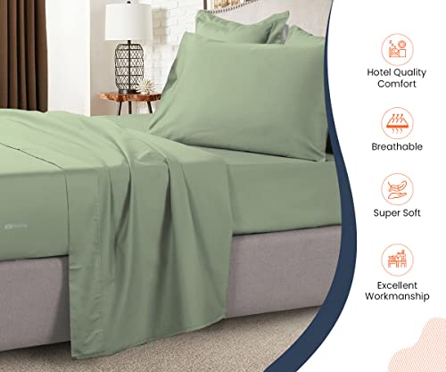 Sgi Three Quarter Rv Bunk & Truck Sleeper 4 Piece Sheet Set 600 Tc Perfectly Fitted For Rv, Truck Sleeper & Cot Beds Egyptian Cotton Sheets Fits Upto 14” Inch Deep Pocket Moss Solid #TOP2