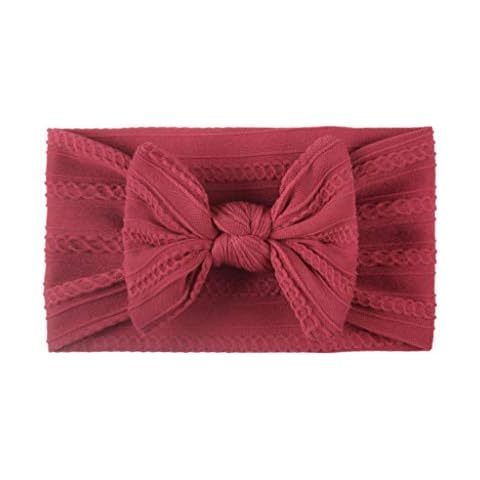 Lovefairy Baby Girl's Soft Jacquard Nylon Bowknot Hair Band Skin-friendly Wide Headband for Travel Party Festivals (Burgundy) Cover