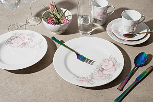 Serviço de Jantar e Café 20 Peças em Porcelana, Modelo Redondo Itamaraty, Decoração Maresias, Multic