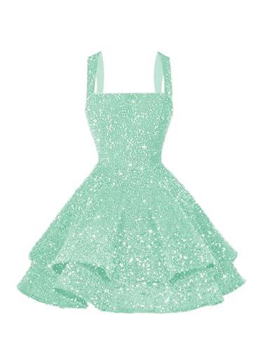 Image of vintys Teens Sequin Short Homecoming Dresses 16 Photo Shoot Tiered Cocktail Party Dress VS116