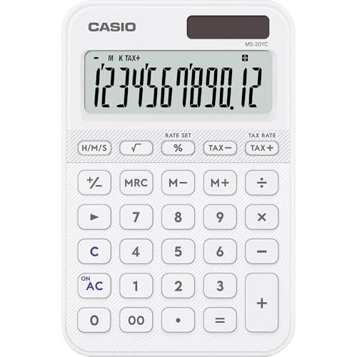 CASIO MS-20YC Calculadora de Escritorio pequeña con cálculo de Tiempo, Blanco
