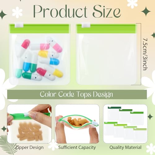 Image of Sherr 35 Pcs Pill Pouch Bags with Zipper Pill Pouch Set Travel Reusable Translucent Medicine Organizer Self Sealing Plastic Bag with Slide Lock for Storage(Gradient Green,3 x 3 Inch,Blank Style)