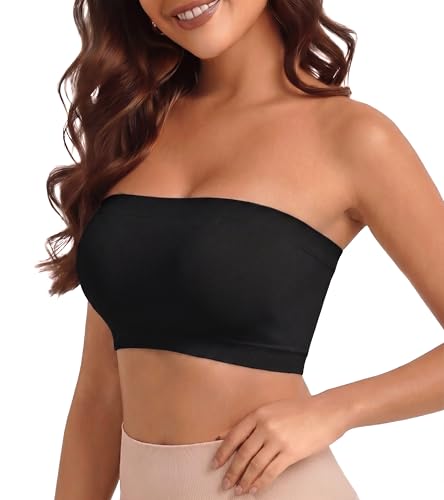 Image of Strapless Bras for Women Tube Tops for Women Bandeau Bra Crop Top Smooth Non-Padded
