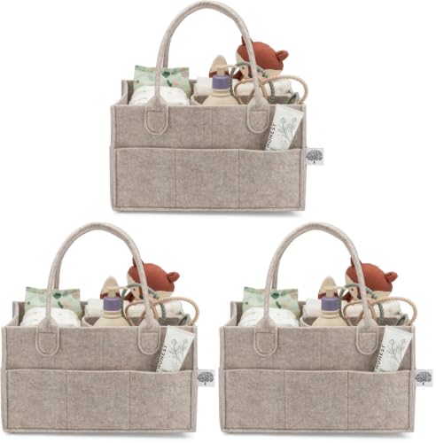 Image of Parker Baby Diaper Caddy - Nursery Storage Bin and Car Organizer for Diapers and Baby Wipes - Oatmeal, Regular (Pack of 3)