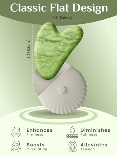 Image of Rena Chris Gua Sha Facial Tools, Jade Guasha Tool for Acupuncture, Manual Massage Tool for Jawline Sculpting and Puffiness Reducing, Gua Sha Facial Massage Tool with Silicone Case (Lime Green)