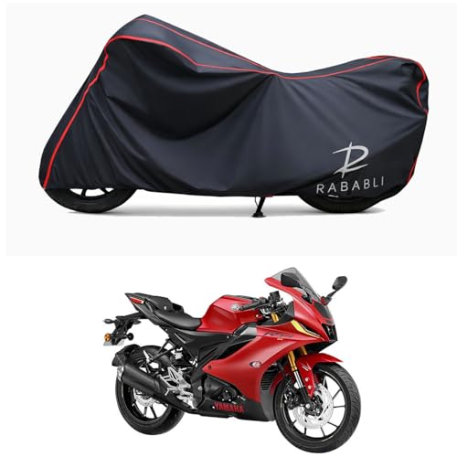 Image of Waterproof Bike Body Cover Compatible for | Yamaha R15 V4 Old | Taffeta Fabric, Red Piping Design, Bottom Elastic Fit | Dustproof, Sun UV & Rain Protection for All Bikes