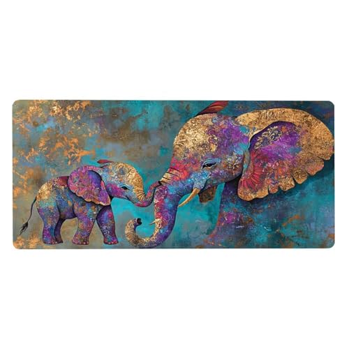 Słoń podkładka pod mysz artystyczna duża podkładka pod mysz 600 x 300 x 3 mm XXL podkładka pod mysz zszyte krawędzie nadająca się do prania duże podkładki pod mysz antypoślizgowa gumowa podstawa