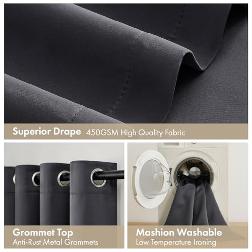 Image of MIULEE Grey 100% Blackout Curtains for Bedroom 40x84 Inch Long 2 Panels Set | 2 Thick Layers Thermal Insulated Window Curtains with Black Liner, Noise Reducing Grommet, Drapes for Living Room, 2 Panels