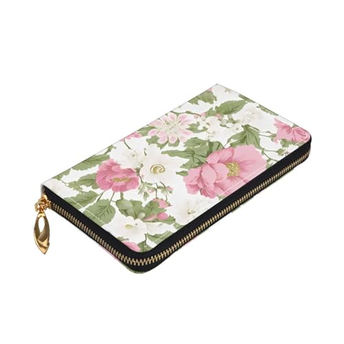 (Plant Floral Flowers) Faux Leather Wallet Long Clutch Zipper Purse Card Holder Travel Coins Cash Organizer Phone Pocket 7.48 x 4.13 x 0.9 inches3