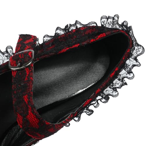 KOKOMOMO Women's Lace Flower Heels Goth Platform Shoes Chunky High Heel Mary Jane Gothic Heels, Size 9 Red4