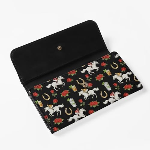 Image of AFPANQZ Leather Wallet for Women Bifold Leather RFID Wallets for Women Horse Rose Print Credit Card Holder with ID Window Coin Pocket for Lady