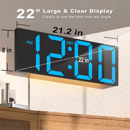 Image of JALL 22.15 inch Large Digital Wall Clock with Big LED Number Display, Blue