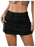 WDIRARA Women's Low Waist Button Bodycon Mini Cargo Denim Skirt with Pocket Black L