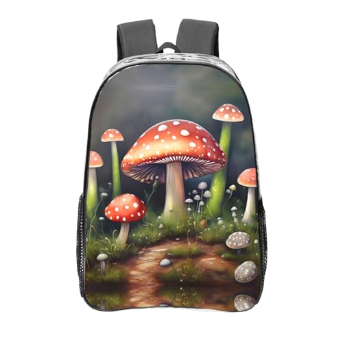 Sac à dos transparent imprimé champignon avec poches fonctionnelles noir